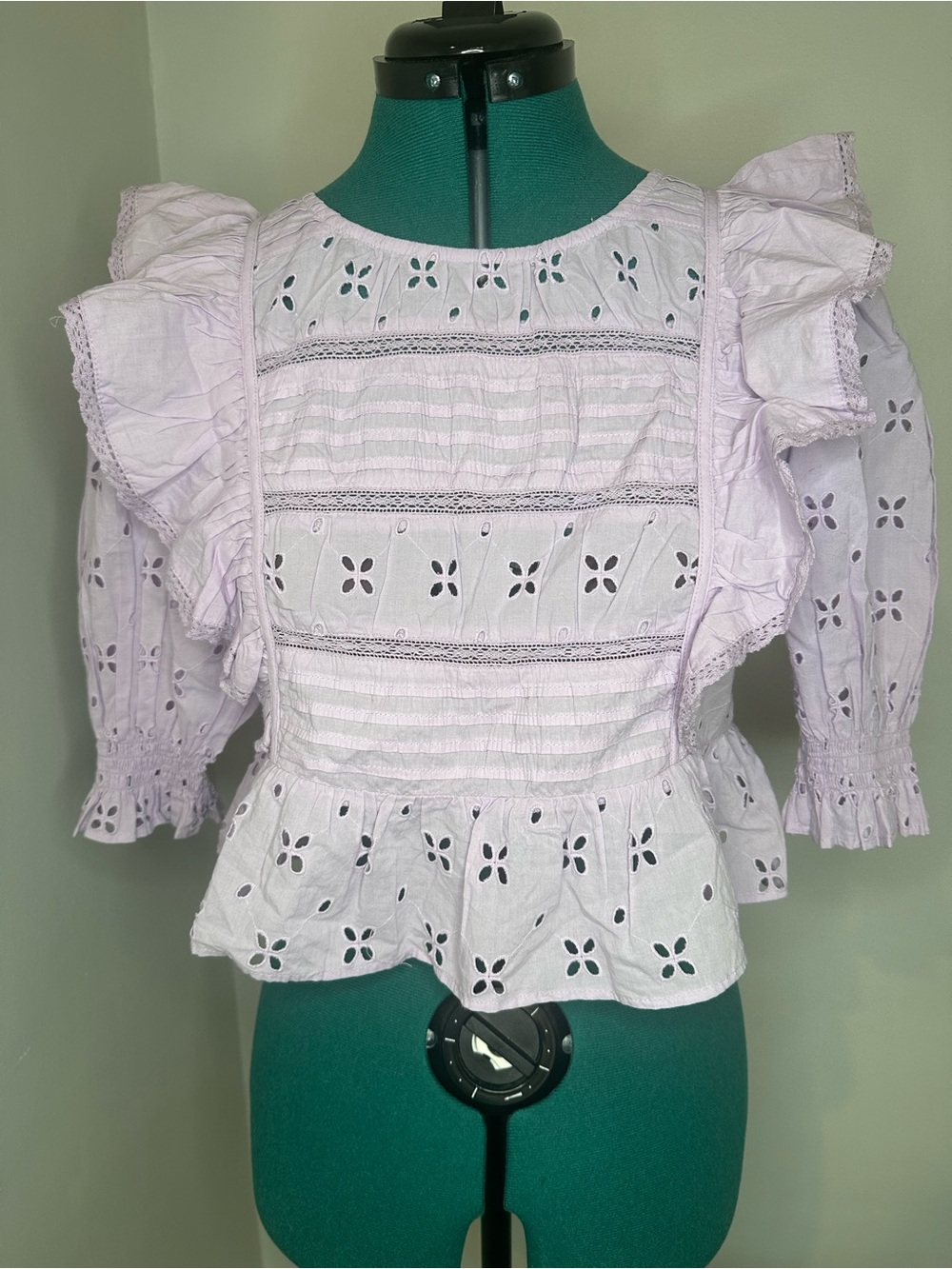 aerie Lavender Eyelet Ruffle Peplum Blouse